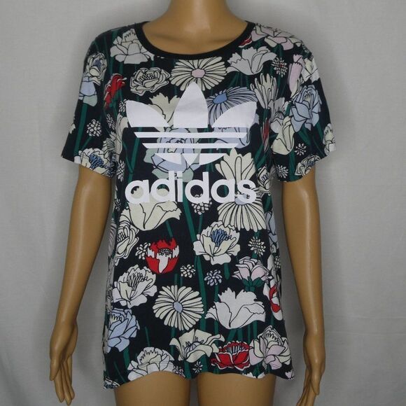 Adidas Trefoil Logo Floral Graphic T Shirt Tee Sm - Picture 1 of 12